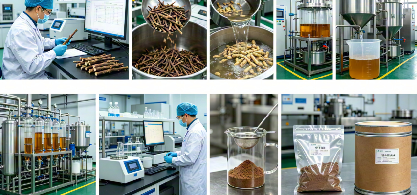 Hydroalcoholic extraction process flowchart for eleutheroside standardization
